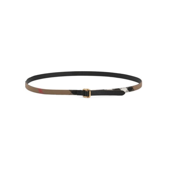 BURBERRY Black Made In Italy Leather Reversible Check Pattern Slim Belt - Picture 1 of 2